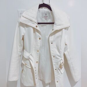 [MOVING SALE] GUESS White Trench Coat with High Collar and Adjustable Waist